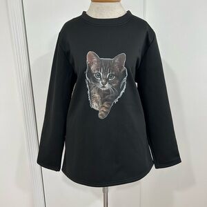 Adorable Cat Graphic Warm Sherpa Fleece Lined Sweatshirt Pullover Like New!!